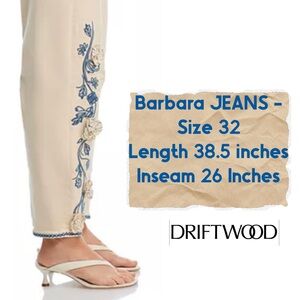 DRIFTWOOD, Size 32, Ivory JEANS, Ravishing Rosettes. Embroidery. NEW w/tags!